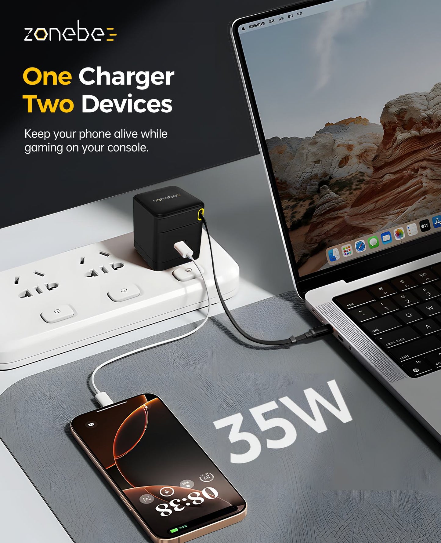 35W GaN Fast Charger with Retractable Cable