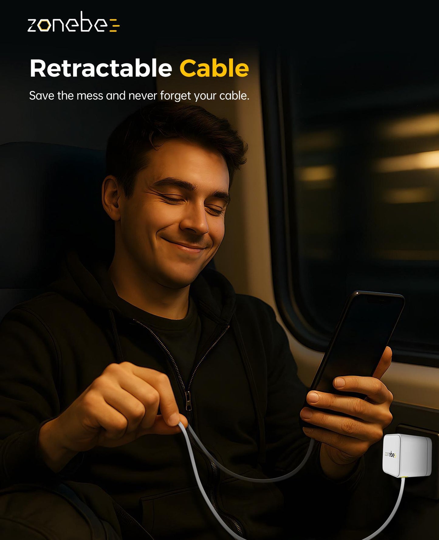 35W GaN Fast Charger with Retractable Cable