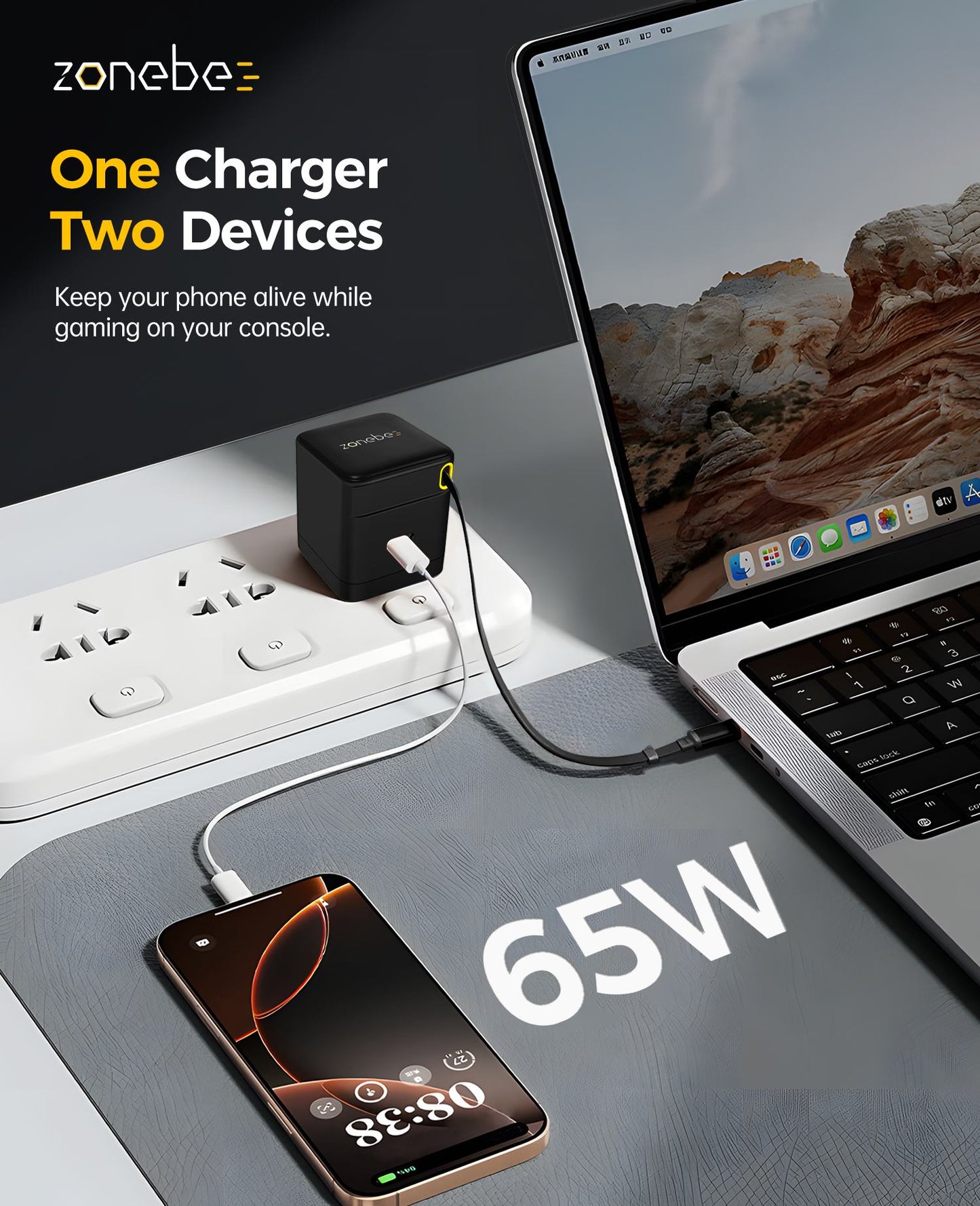65W GaN Ultra-Fast Charger with Retractable Cable